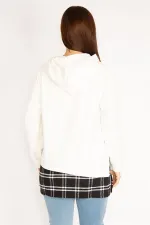 Kadın Kemik Kapşonlu Etek Ucu Ekose Garnili Sweatshirt 65N34878