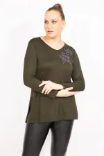Kadın Haki Payet Detaylı Bluz 65N35471