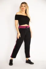 Kadın Siyah Beli Kuşgözü Bağcıklı Renk Detaylı Spor Pantolon 65N35047