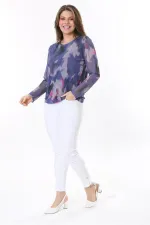 Kadın Büyük Beden Renkli Astarlı Tül Bluz 65N37810