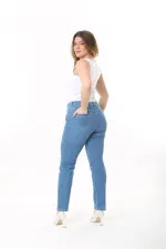 Kadın Büyük Beden Mavi Likralı 5 Cepli Kot Pantolon 65N37482