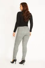 Leggings femme gris à carreaux et poches zippées décoratives 26A34810