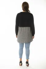 Kadın Büyük Beden Siyah Alt Kısmı Ekose Desen Ve Düğmeli Tunik 65N36961