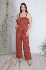 Kadın Tarçın Çizgili Volan Detaylı Askılı Tulum 65N23736