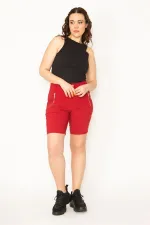 Kadın Bordo Likralı Bengalin Kumaş Fermuar Detaylı Şort 65N32696