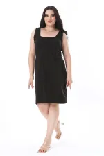 Kadın Büyük Beden Siyah Kalın Askılı Tunik Elbise 65N38240