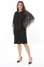 Kadın Büyük Beden Siyah Şifon Pelerinli Astarlı Dantel Elbise 65N37773