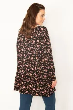 Kadın Saks Ön Pat Düğmeli Etek Ucu Katlı Tunik 65N32773