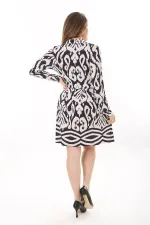 Kadın Büyük Beden Siyah Anvelop Yakalı Uzun Kollu Elbise 65N37627