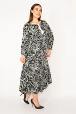 KADIN ORANJ DOKUMA VİSKON KUMAŞ UZUN KOLLU KATLI ELBİSE