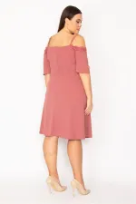 Women's Dusty Rose Lace Detailed Off-the-Shoulder Strap Dress 26A32165