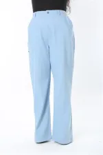 Kadın Büyük Beden Mavi Yüksek Bel Kargo Cepli Geniş Paçalı Kot Pantolon 65N38896