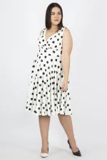 Kadın Siyah Puan Desenli Anvelop Arka Bel Lastik Detaylı Elbise 65N19620