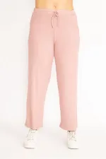 Kadın Bebe Mavisi Kendinden Çizgili Bel Bağcıklı Pantolon 65N35103