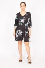 Kadın Siyah V Yakalı Bel Ve Kol Ağzı Lastikli Elbise 26A35828