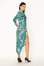 ROBE FENTE À IMPRIMÉ LÉOPARD VERT POUR FEMME