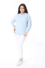 Women's Plus Size Blue Flock Sleeved Sweatshirt 65N38689