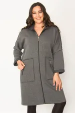 Kadın Füme Fermuar Ve Kapşon Detaylı Kaban 65N28345