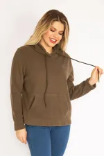 Kadın Haki Kapşonlu Kanguru Cep Polar Sweatshirt 26A35074