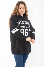 Kadın Büyük Beden Haki İçi Şardonlu Üç İplik Kapşonlu Sweatshirt 65N37290