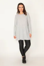 Kadın Gri Bisiklet Yakalı Uzun Kollu Tunik 65N32445