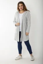 Kadın Büyük Beden Gri Kup Ve Vep Detaylı Kapşonlu Hırka 65N37183