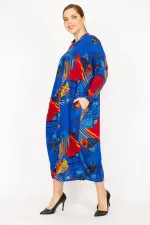 Kadın Fujya Büyük Beden Dokuma Viskon Kumaş Ön Boy Düğmeli Elbise