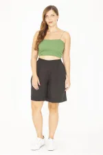 Kadın Büyük Beden Antrasit Dokuma Viskon Kumaş Beli Lastikli Şort 65N36801