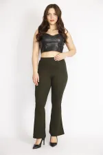 Kadın Haki Büyük Beden Geniş Paçalı Tayt