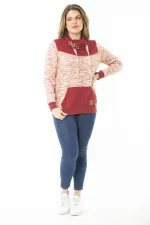 Kadın Büyük Beden Kuşgözü Bağcık Ve Süs Düğme Detaylı Kanguru Cepli Dik Yaka Sweatshirt 65N37122