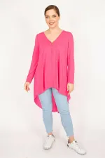 Kadın Pembe Büyük Beden Ön Pat Fermuar Ve Arka Detaylı Tunik