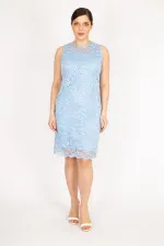 Kadın Bebe Mavisi Büyük Beden Astarlı Dantel Abiye Elbise