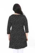 Kadın Büyük Beden Siyah Puan Desenli Kapri Kollu Bluz 65N38010