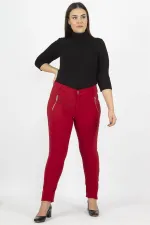 Kadın Bordo Fermuar Detaylı Pantolon 65N20932