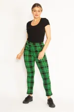 Kadın Kırmızı Ekose Desenli Süs Fermuar Cepli Tayt 65N34640