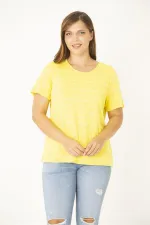 Kadın Büyük Beden Kemik Bisiklet Yakalı Kendinden Desenli Bluz 65N36933