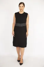 Kadın Büyük Beden Siyah Bel Kısmı Sim Detaylı Elbise