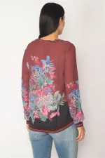 KADIN BORDO KOLAĞZI ETEK UCU VE YAKA RİBANALI BİSİKLET YAKALI BLUZ