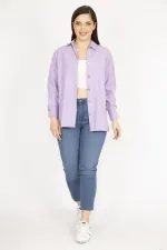 Kadın Lila Büyük Beden Metal Düğmeli Manşetli Gömlek