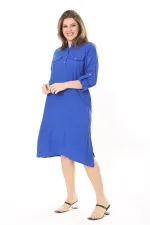 Kadın Büyük Beden Nar Ön Pat Düğmeli Süs Göğüs Cepli Kol Boyu Ayarlı Elbise 65N37871