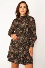 Kadın Renkli Beli Lastik Detaylı Uzun Kollu Elbise 65N34051