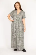 Kadın Siyah Büyük Beden Ön Boy Düğmeli Cepli Uzun Elbise