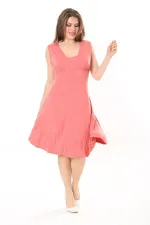 Kadın Haki Anvelop Yakalı Arka Bel Lastikli Kolsuz Likralı Viskon Elbise 65N37872