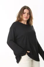 Kadın Büyük Beden Eflatun Bisiklet Yakalı Uzun Kollu Bluz 65N37498