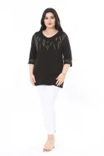 Chemisier noir à détails en pierre grande taille pour femme 65N37978