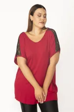 Kadın Bordo Omuz Dantelli V Yakalı Viskon Bluz 65N27507