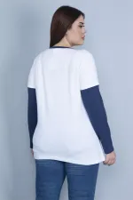 Kadın Beyaz Pamuklu Kumaş Uzun Kollu Renk Kombinli Bluz 65N27620