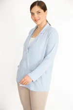 Kadın Büyük Beden Tek Düğmeli Astarsız Cepli Hırka 65N38078