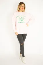 Kadın Pembe 3 İplik İçi Şardonlu Polar Nakışlı Sweatshirt 65N35073