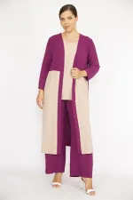 Kadın Büyük Beden İndigo Hırka İç Bluz Ve Pantolon Üçlü Takım